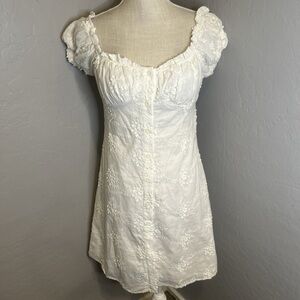 O.P..T. white embroidered flower mini dress medium excellent lined not sheer
